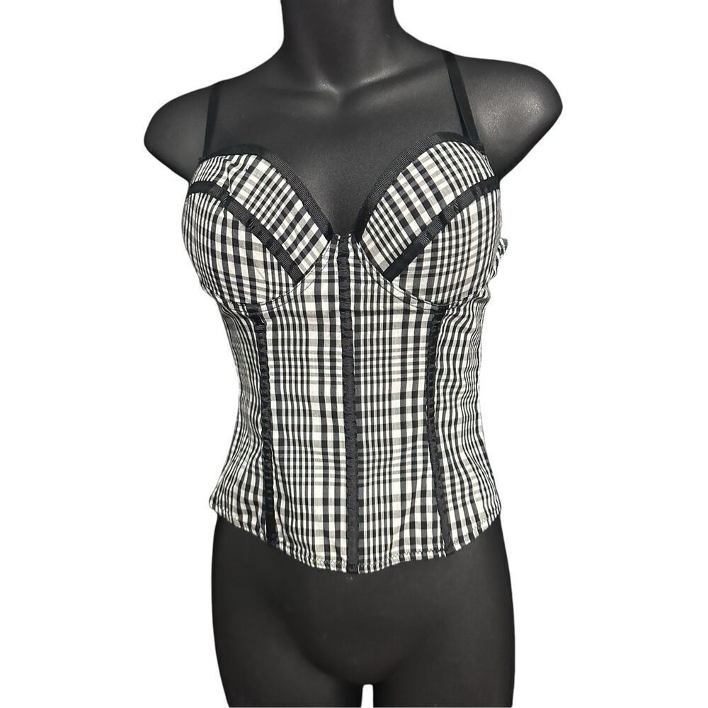 RARE FIND Vintage Bustier Corset Top in Black and White Plaid By a vintage brand